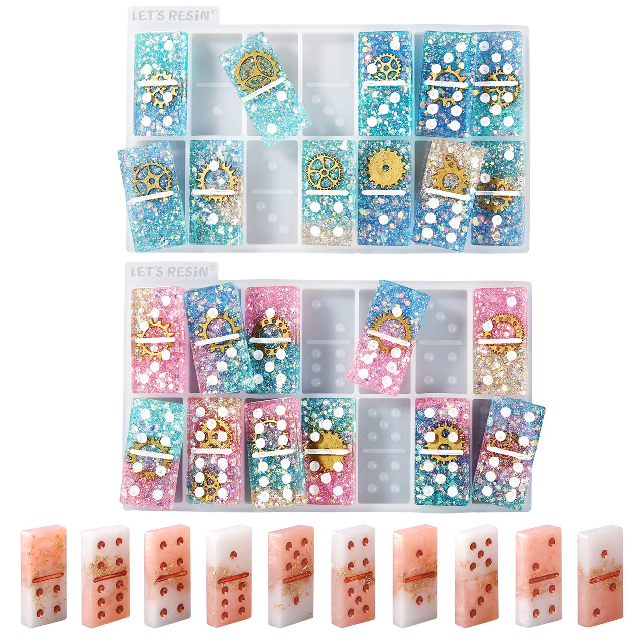LET'S RESIN Resin Molds, Double 6 Domino Epoxy Mold Standard Size, Glossy Molds for Resin Casting, Silicone Molds for Epoxy Resin, UV Resin,Shiny & No Scratches & Durable